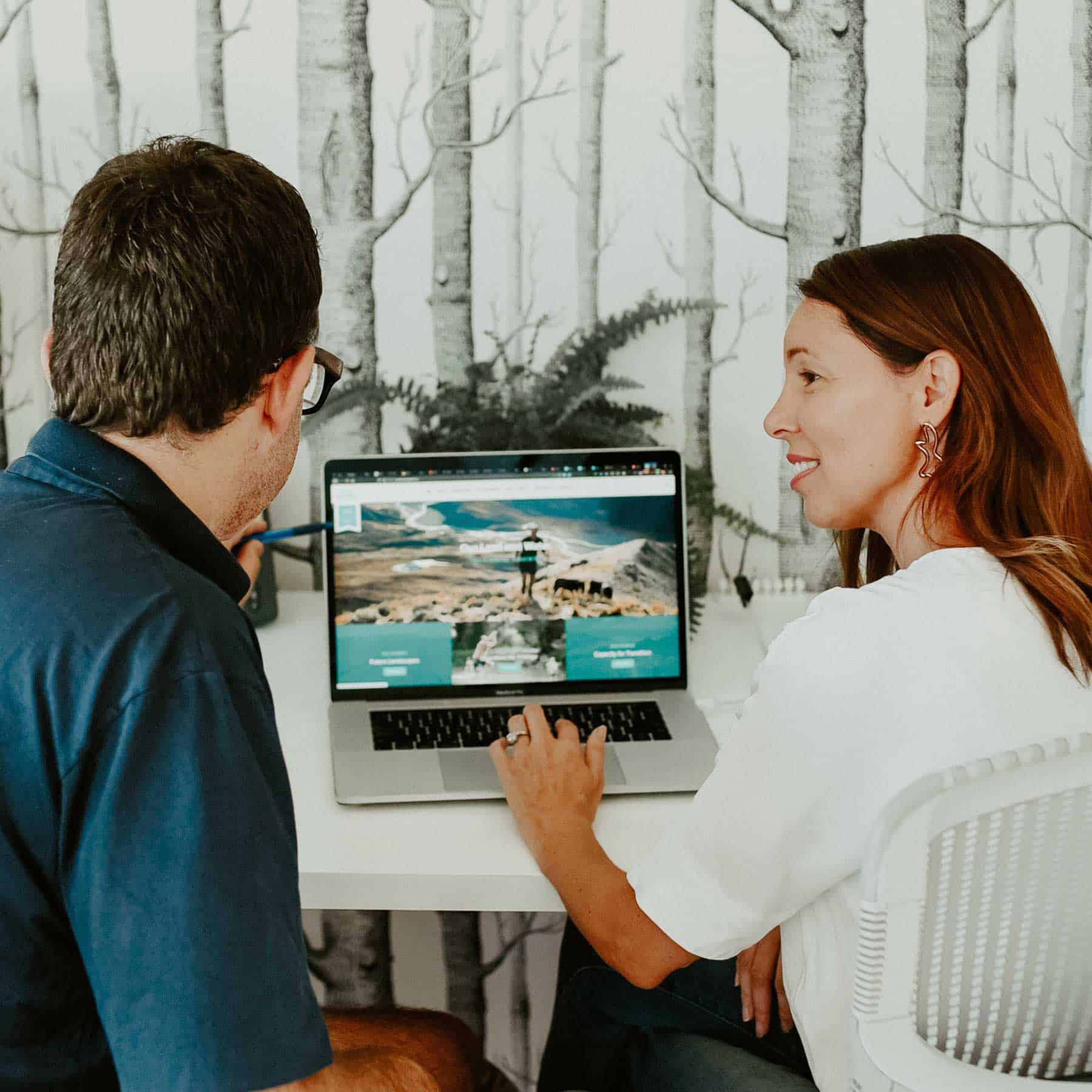 Gareth and Liz from Weave working with a client at a laptop